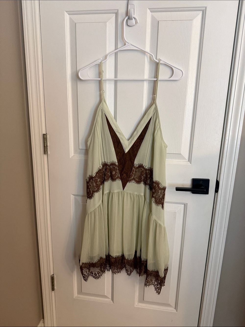 Zara Sage/Cream Slip Dress with Brown Lace